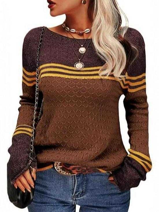 2025 European American Striped Color Block Knit Sweater: Autumn/Winter Women's Fashion Pullover