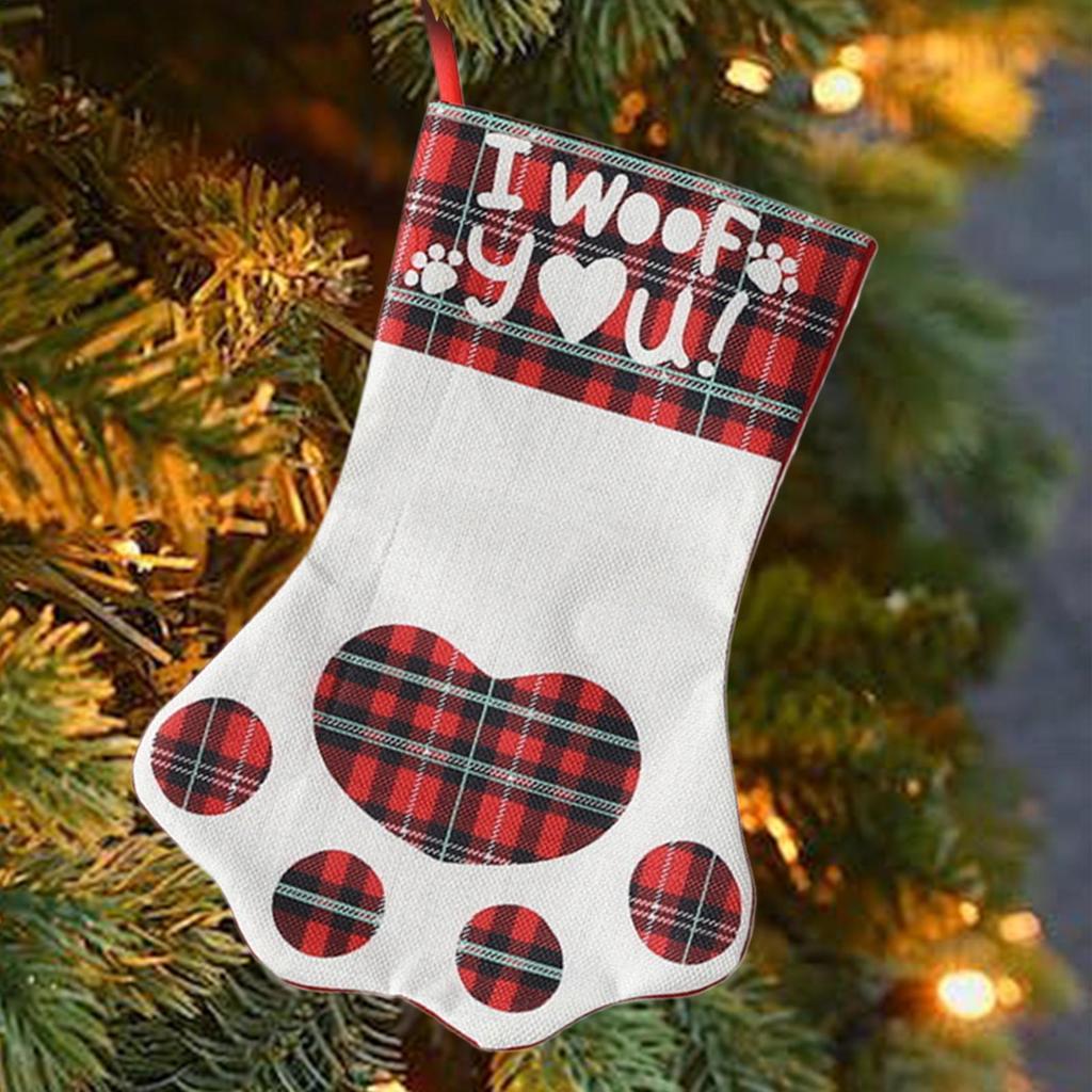 Paw Christmas Stockings Paw Print Stuffers Wrapping Sock Hangable Fireplace Ornament For Kids Girls Boys Toddler Mantle