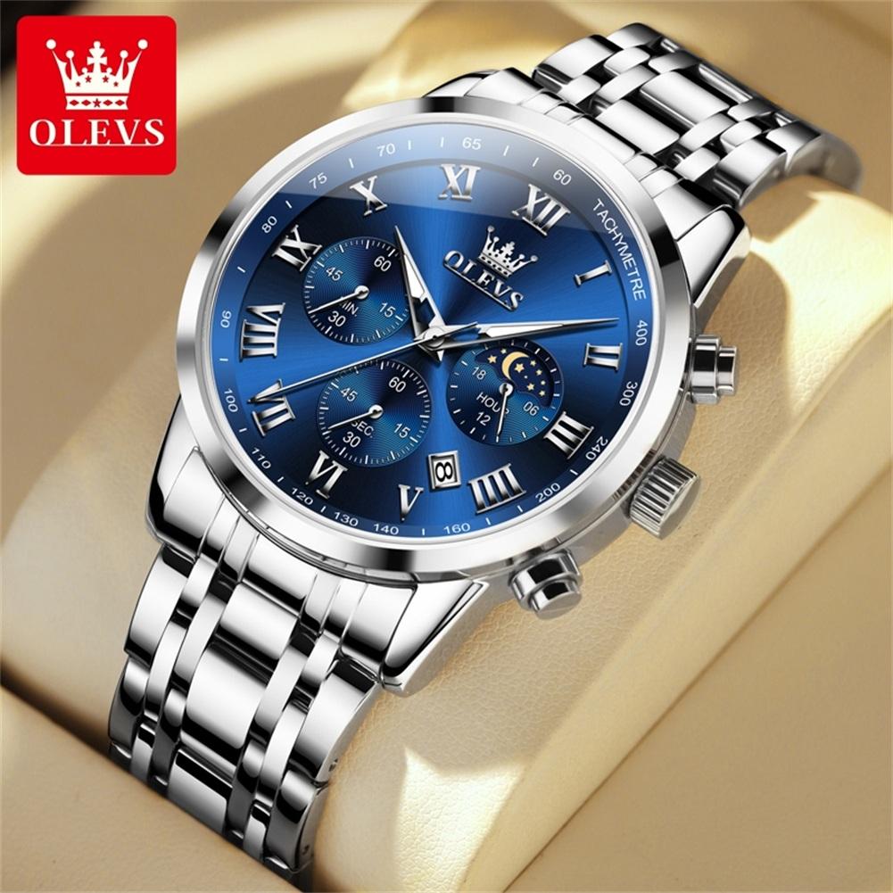 OLEVS 5529 Luxury Business Dress Man Watch Multifunction Moon Phase Sport Chronograph Quartz Wristwatch for Men