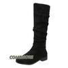 Pleated Boots Women Faux Suede Knee High Boots Winter Woman’s Fashion Slip On Square Low Heeled Knight Round Head Spring Autumn