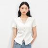 La Chapelle Women's Lace V-Neck Slim Fit Top