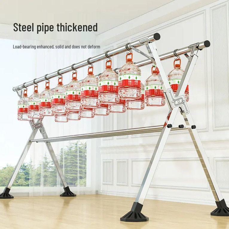 Bold Stainless Steel Folding Clothes Drying Rack - Floor-Standing, Telescopic, Indoor/Outdoor Use, Vertical Hanging Rod.