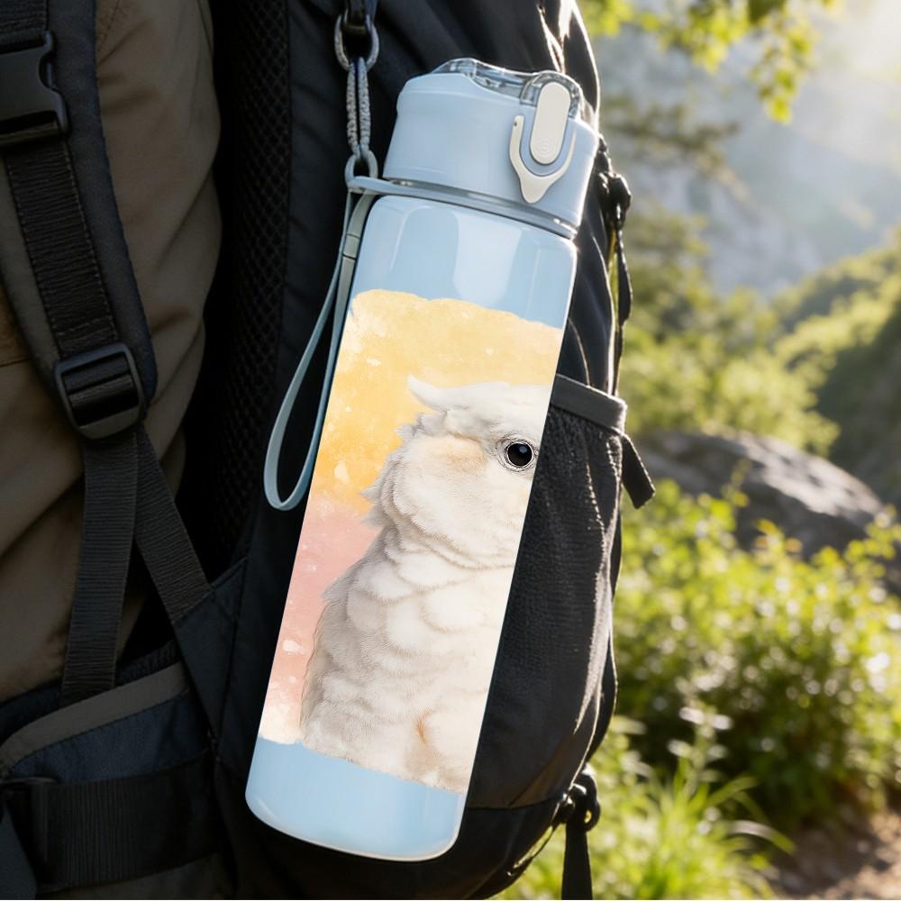 1PC White Cockatoo Bird Side Portrait 750ml Color Plastic Sports Water Bottle Leakproof Flip Straw Lid Suitable for Sports Office Home Use
