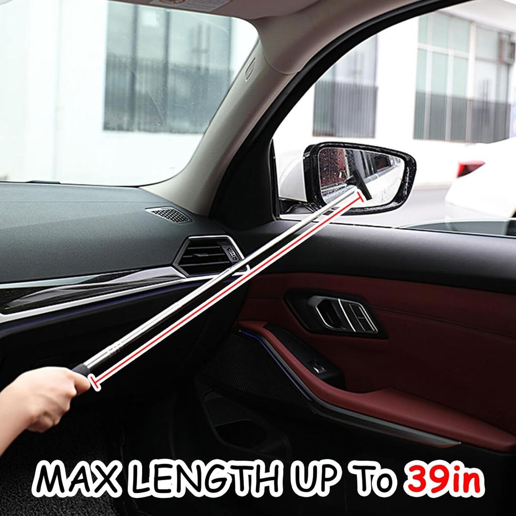 1 Pcs Car Window Mini Squeegee Retractable Auto Glass Squeegee Car Rearview Mirror Wiper Water Cleaner with Telescopic Long Rod Portable Cleaning