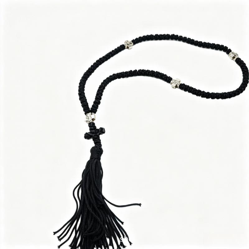Hand Woven Orthodox Prayer Rosary Necklace Alloy Cross Religious String