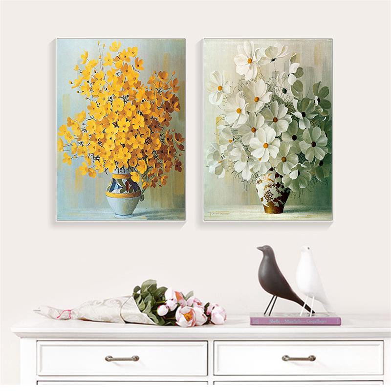 Желтый, красный, белый цветы, холст, винтажный постер, ваза, декоративные принты, настенная живопись, настенные украшения, фотографии для гостиной
