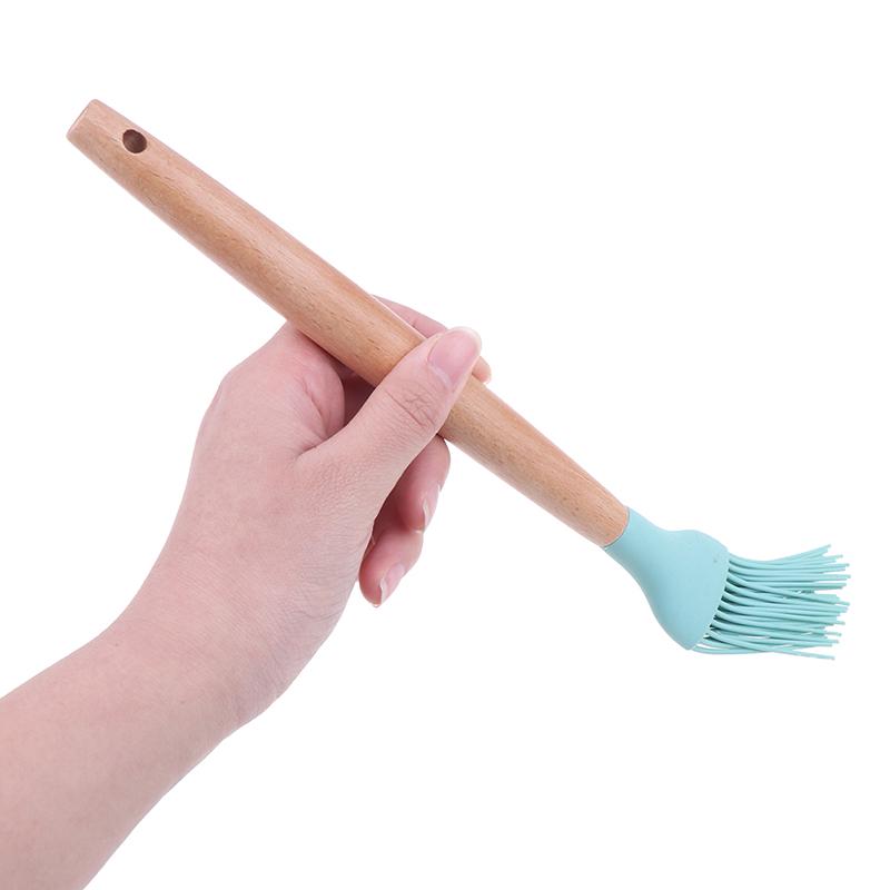 Силиконовый набор кухонных принадлежностей для приготовления пищи с бамбуковыми деревянными ручками