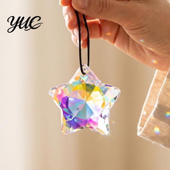 Faux Crystal Sun Catcher Decor Love Heart Suncatcher, Star Shape Hanging Decoration, Decorative Glass Prisms Rhombus Rainbow Maker Prism Ornament for