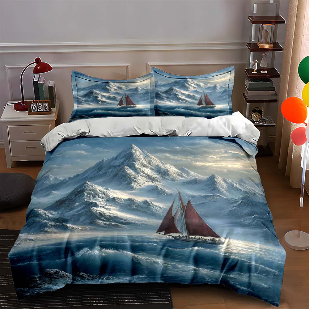 Sailing snowy mountains. Bedding Duvet cover sets Duvet covers Pillowcases gifts (1 * Duvet Cover 2 * Pillowcases, without duvet insert)