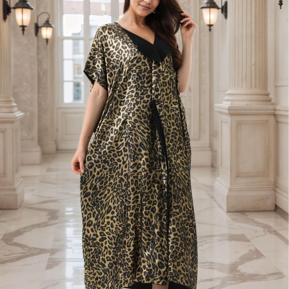 Бронзовая пляжная блуза с леопардовым принтом, лацканы, турецкий халат, роскошный дубайский халат, элегантный кафтан