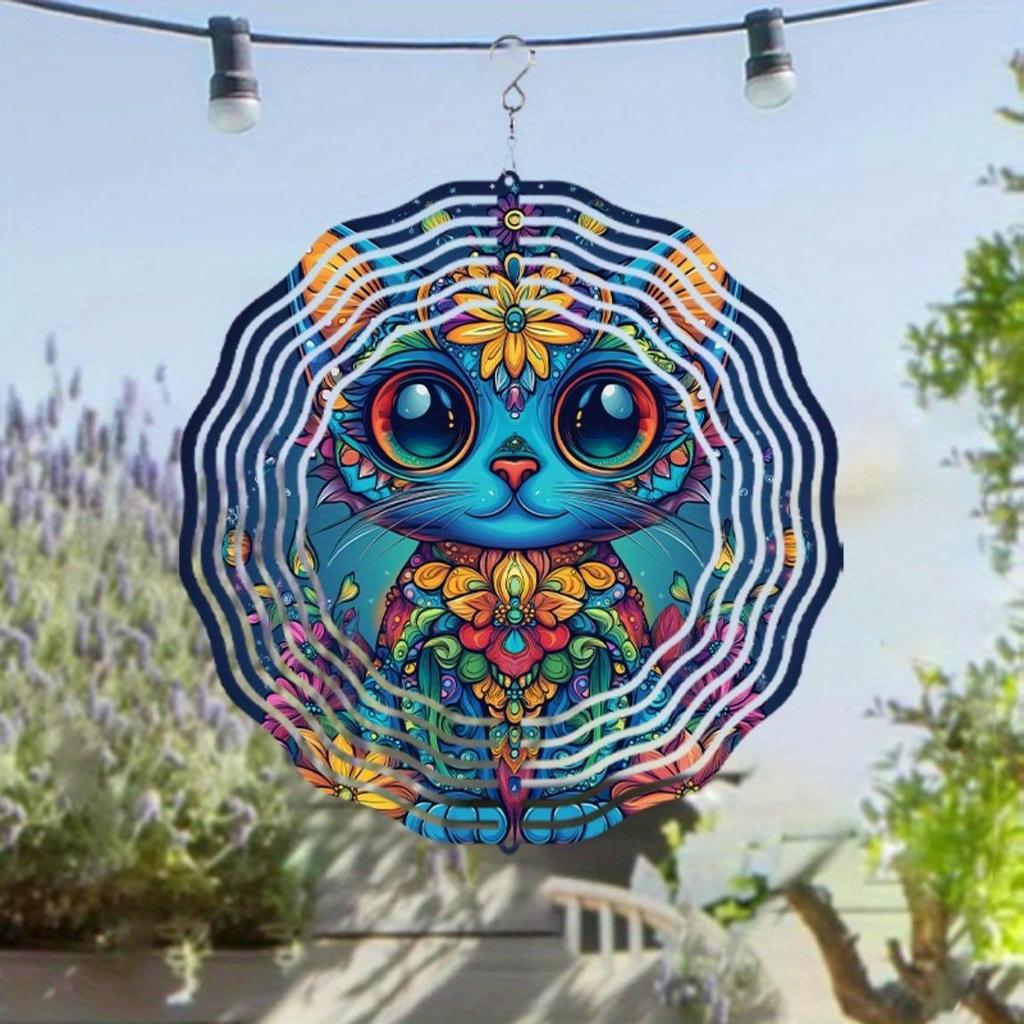 10 Inch Hanging Wind Spinner with Cat Design Elegant Outdoor Wind Chime for Spring Summer Lawn Yard Decor 360 Degree Rotating Hook Heartwarming Gift