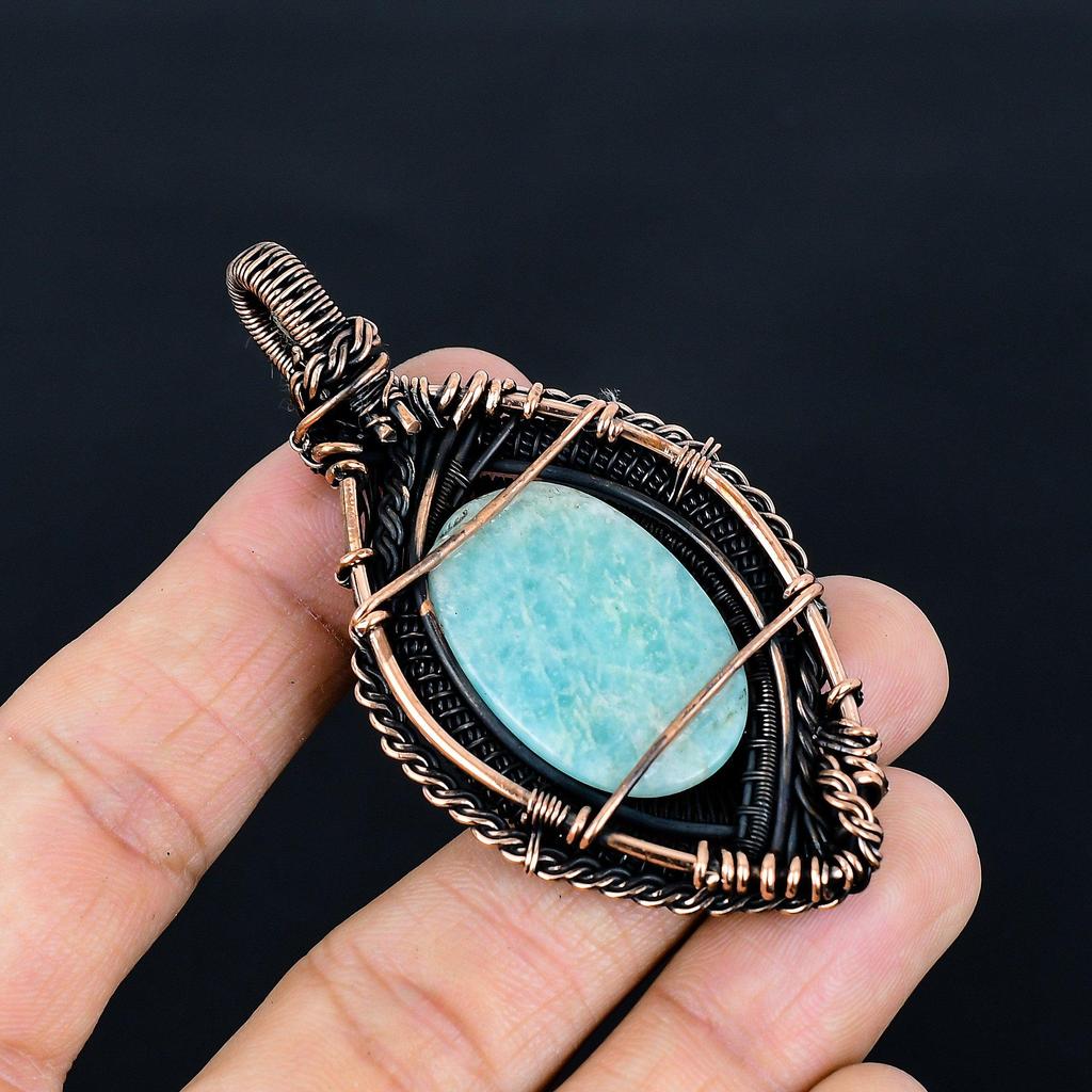 Amazonite Pendant, 999 Copper Wire Wrapped Pendant Handmade Gemstone Jewelry, Gifts For Wife Brand New Pendant