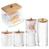 Acrylic Storage Box Bathroom Jar Makeup Organizer Cotton Round Pad Holder Cotton Swab Box Qtip Holder Dispenser With Bamboo Lid