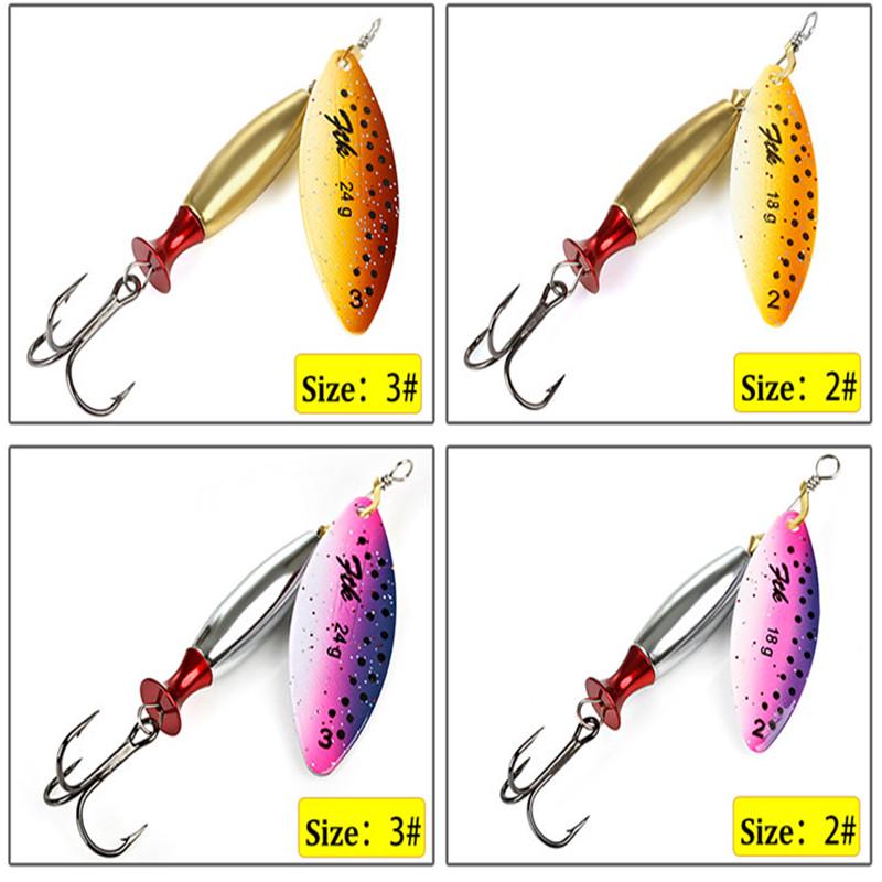 FTK 1PC Long Cast Size2-Size3 Fishing Lures Hook Spinner Spoon Lures With Treble Hooks