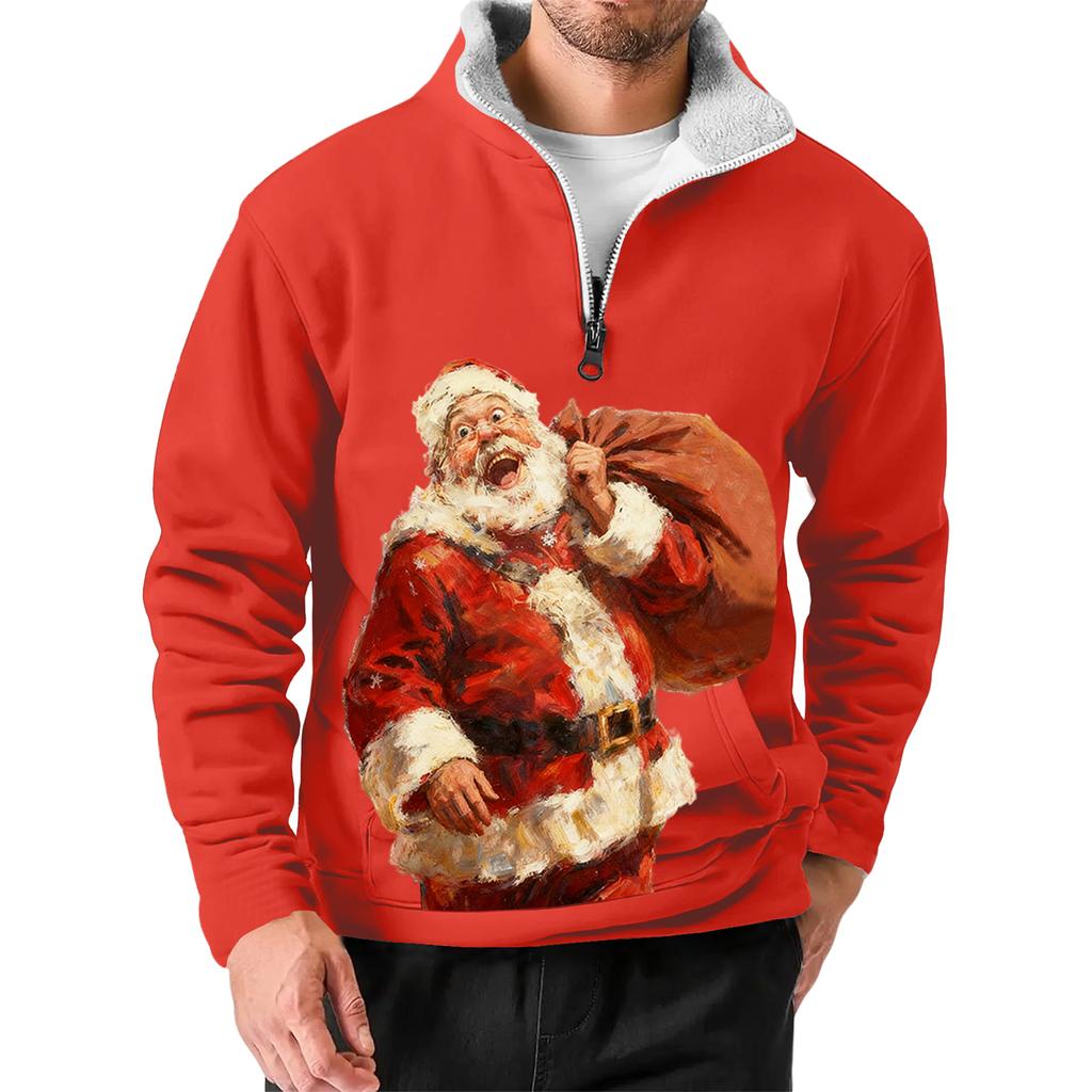 Men's Christmas Stand-up Collar Sweatshirt, Hot-selling Outdoor Casual Top With  Collar
