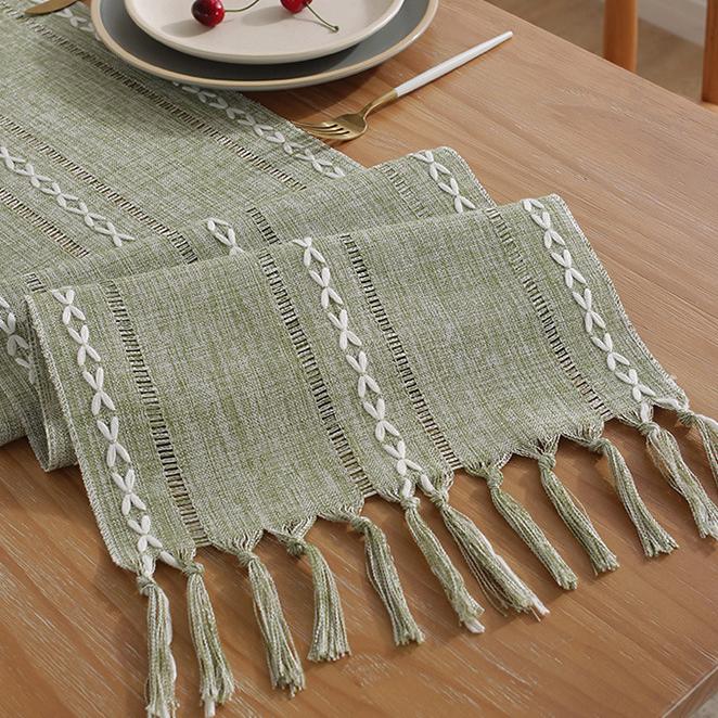 Деревенские скатерти с кисточкой ручной работы, винтажные тканые дорожки из хлопка и льна, длинные для украшения обеденного стола на вечеринке