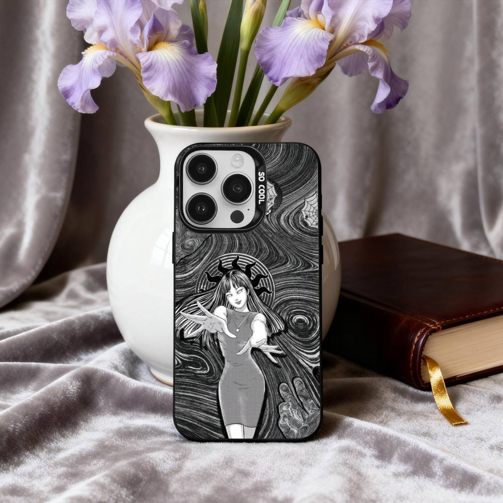 Чехол для телефона H-Horror T-Tomie-E для iPhone 17, 16, 15, 14, 13, 12, 11 Plus, Pro Max Черный Candy серебристый чехол для телефона