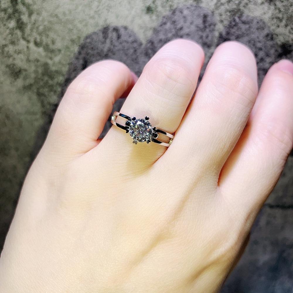 Imitation Moissanite Open Ring for Women 1 Carat Hollow Ribbon Diamond Engagement Wedding Proposal Band