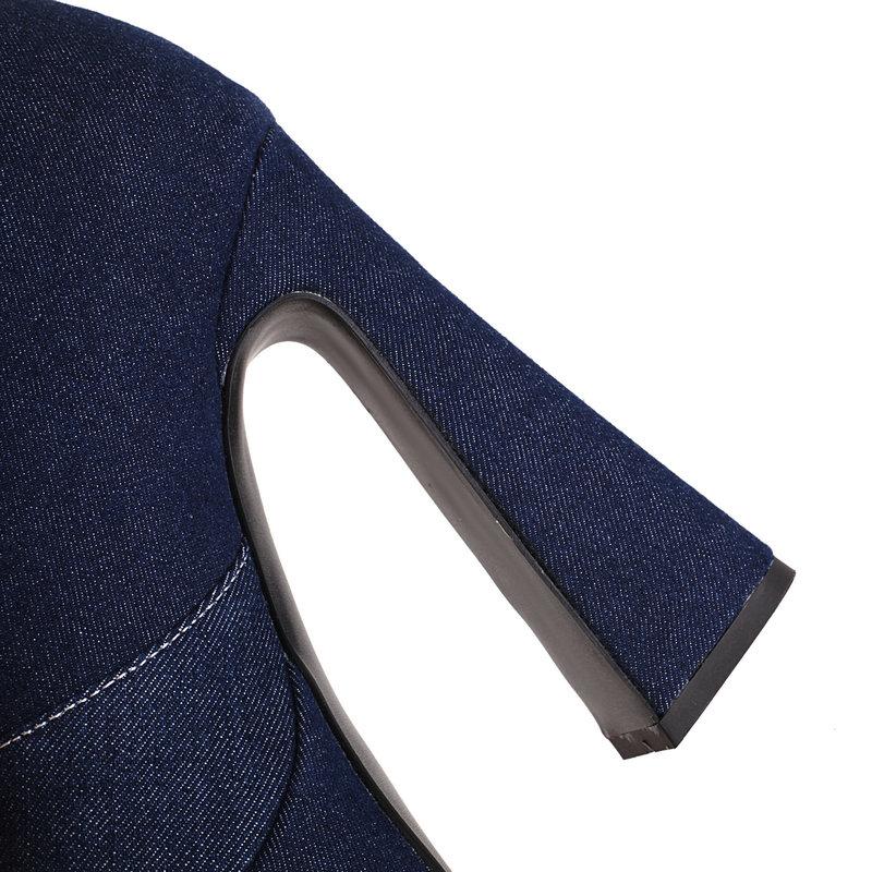 Женские полусапоги, джинсовая обувь, туфли на высоком каблуке, женские сапоги до середины икры