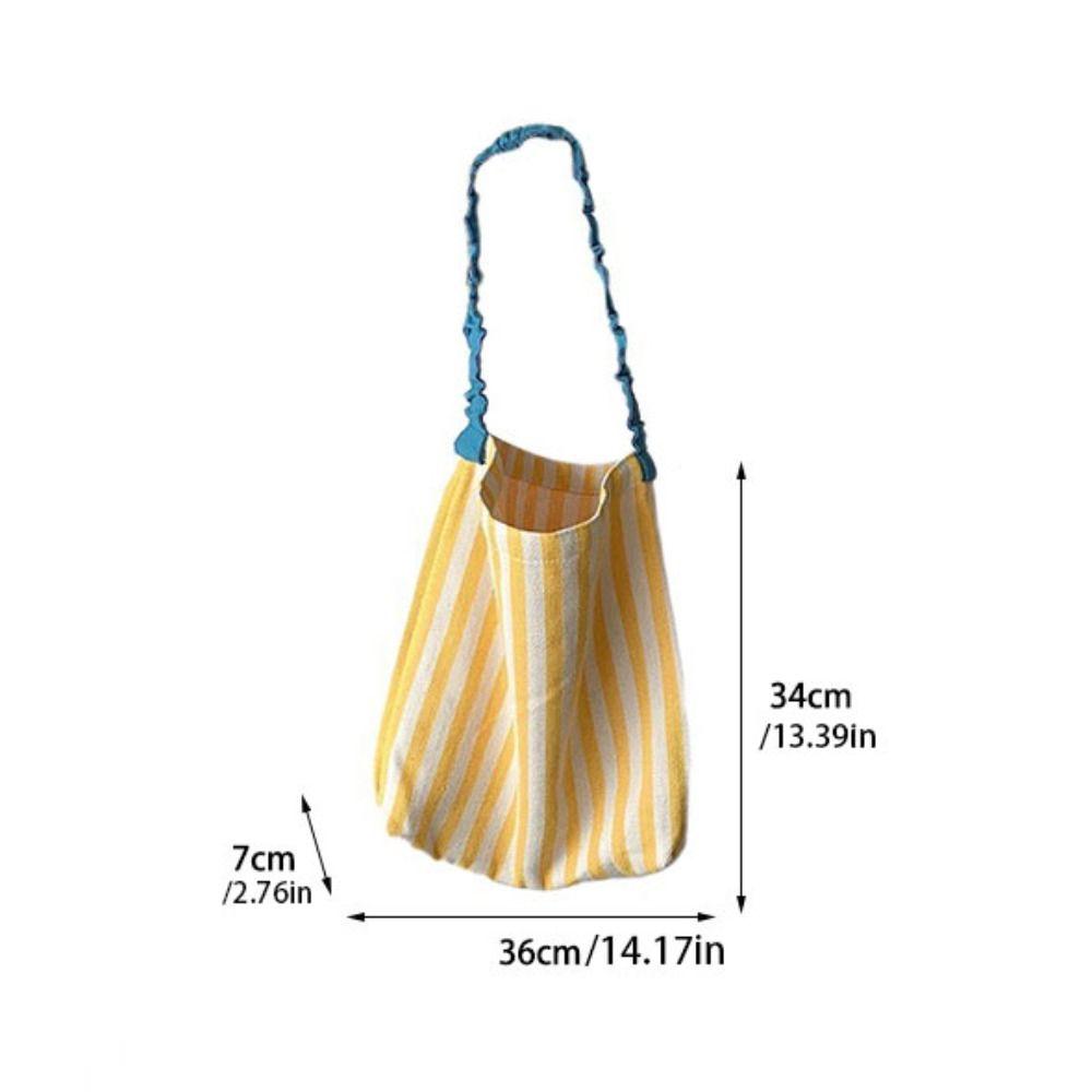 Large Capacity Stripe Canvas Bag Pleated Shoulder Strap Cloth Shoulder Bag Cute Tote Bag  Women