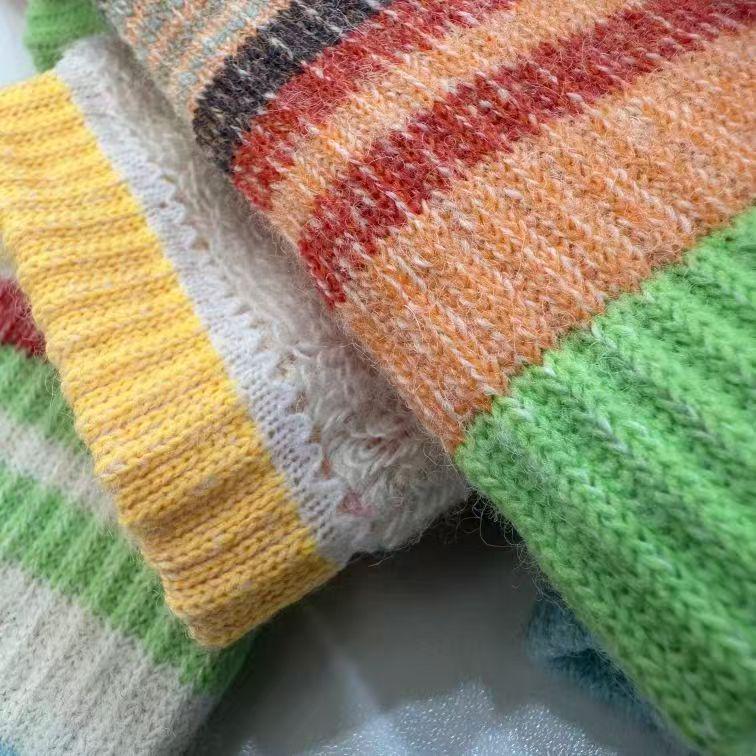 Разноцветные полосатые носки до колена из 100% шерсти мериноса для мужчин и женщин - Теплая осенне-зимняя одежда