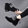 Guyue Velvet-Lined Frosted Short Boots - Round Toe, Mid-Heel, Low-Top, Autumn/Winter Fashion, Furry Cotton, Stylish Low Heel.