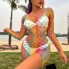 Y2k Rainbow Fishnet Night Dress Summer Bodycon Dress Sexy Erotic Transparent Midi Dress Women Porno Dresses For Women