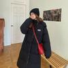 Черная длинная куртка до колена с подкладкой для женской зимы, новая утолщенная куртка с подкладкой, свободная куртка с воротником-стойкой