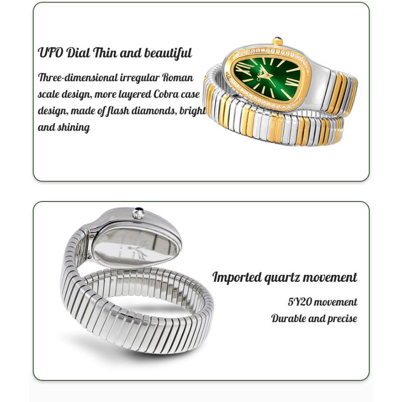 MISSFOX Креативные и персонализированные женские часы в форме браслета в форме змеи, роскошные маленькие зеленые часы Niche Light, инкрустация бриллиантами