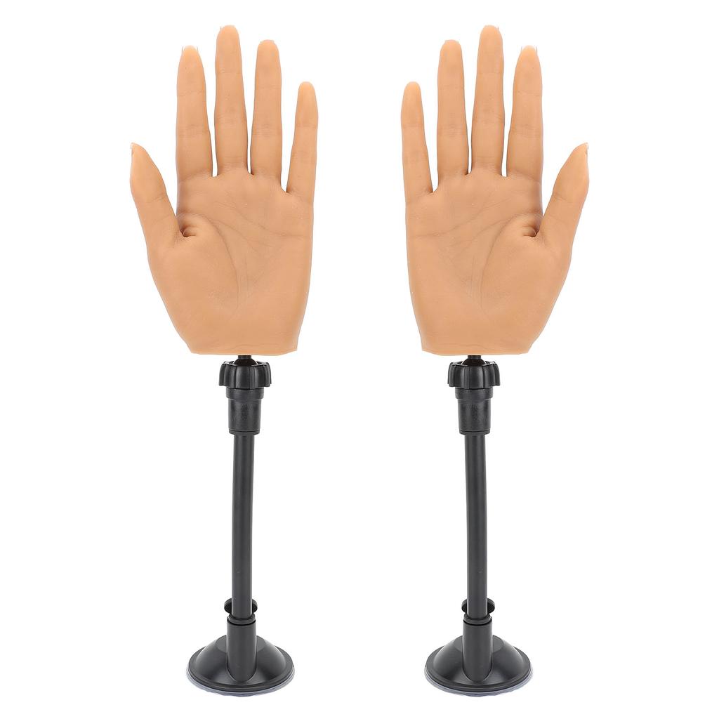 1 Pair Nail Training Practice Hand with 2Pcs Suction Stand Nail Tips for Tattoo Ring Display