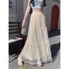 Cotton Blend Mesh Maxi Skirt With Pleats For Summer Casual Women