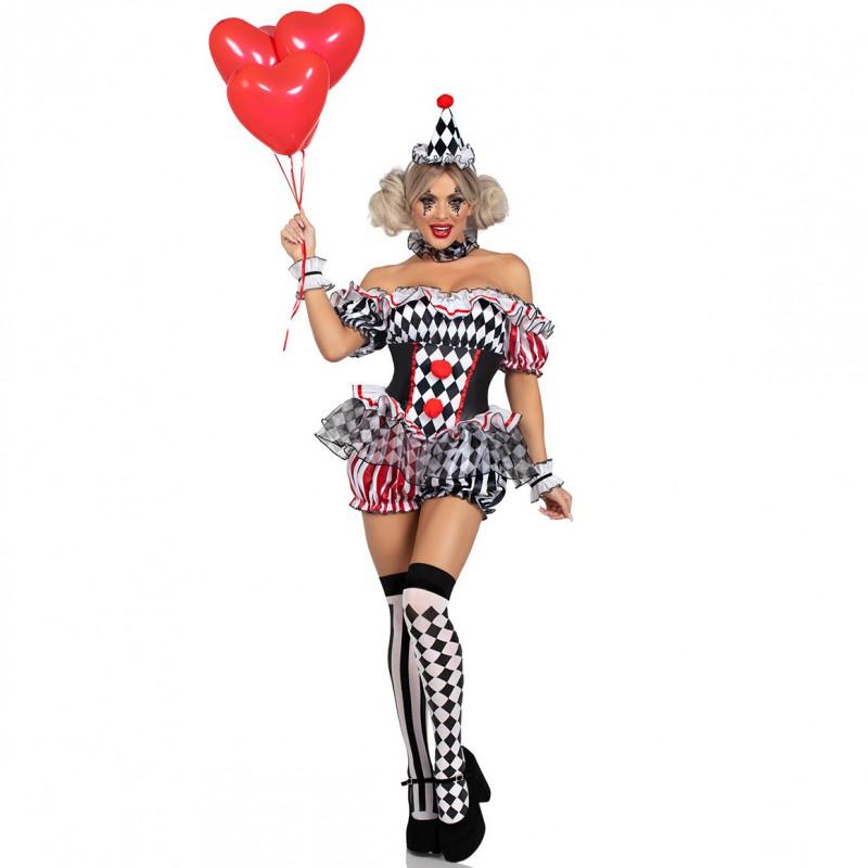 Plus Size Halloween Clown Costume Women S-3XL Role Play Party Dress