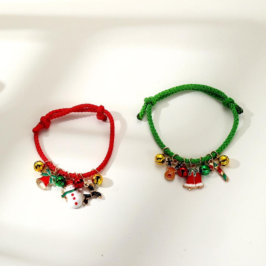 Рождественский браслет с колокольчиком лося для пары, регулируемый браслет с мультяшной масляной каплей в виде трости Санты
