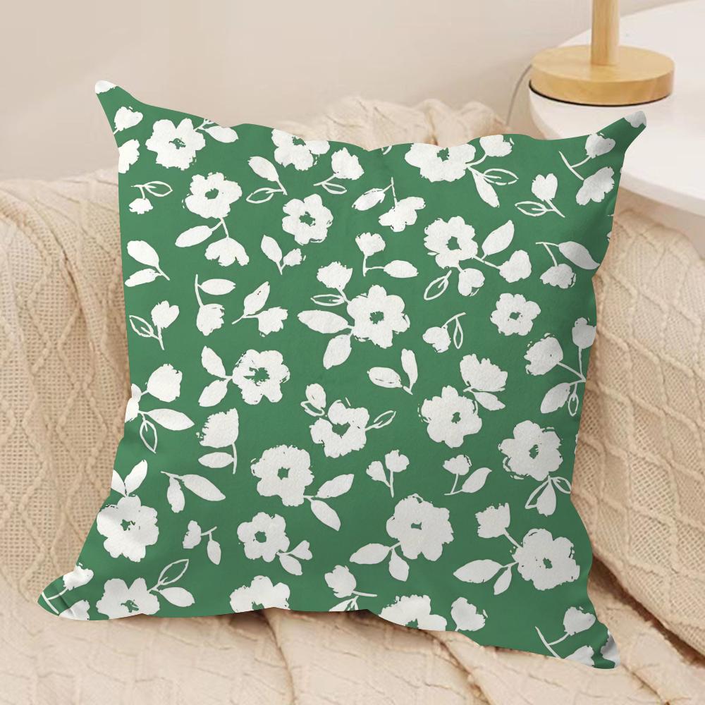 Fresh Green Flowers Cushion Cover Pillowcase Ultra Soft Skin Friendly Fabric Cloud Like Comfort Concealed Zipper