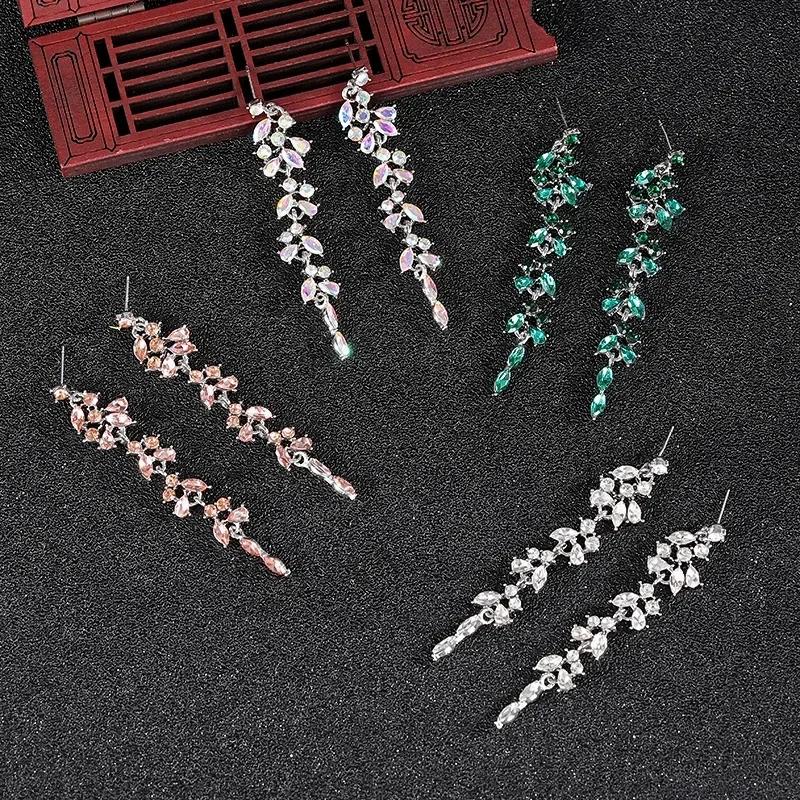 Модные длинные висячие серьги-цепочки с кисточками, подвески, серьги-капли, женские вечерние серьги со стразами и геометрическим листом, висячие серьги, ювелирные изделия