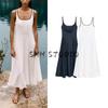 Autumn New Women Clothes Sling Contrast Color Trim Linen Blend Midi Dress 8214393 8214386