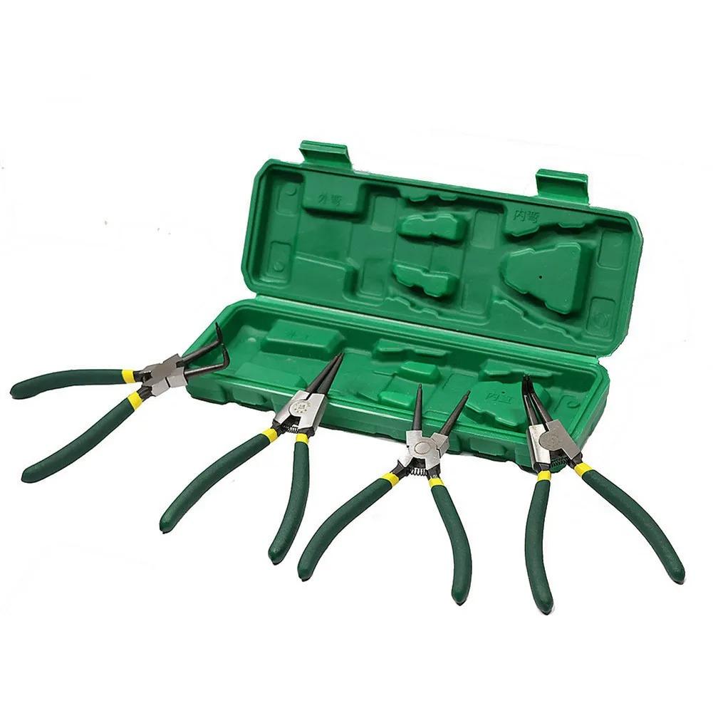 Набор из 4 плоскогубцев для стопорных колец 7'', плоскогубцы с длинными носами, прямые изогнутые плоскогубцы, внутренние и внешние, прямые изогнутые плоскогубцы, инструмент для снятия стопорного кольца