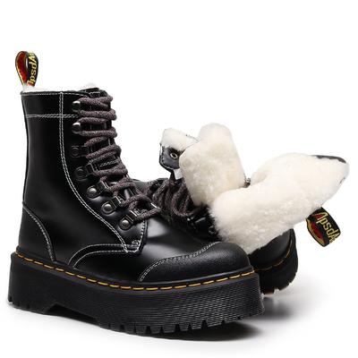 Платформа из натуральной шерсти, 8 люверсов, ботинки-локомотивы с боковой молнией 1460, женские британские короткие ботинки, ботинки-маффины, ботинки Мартин