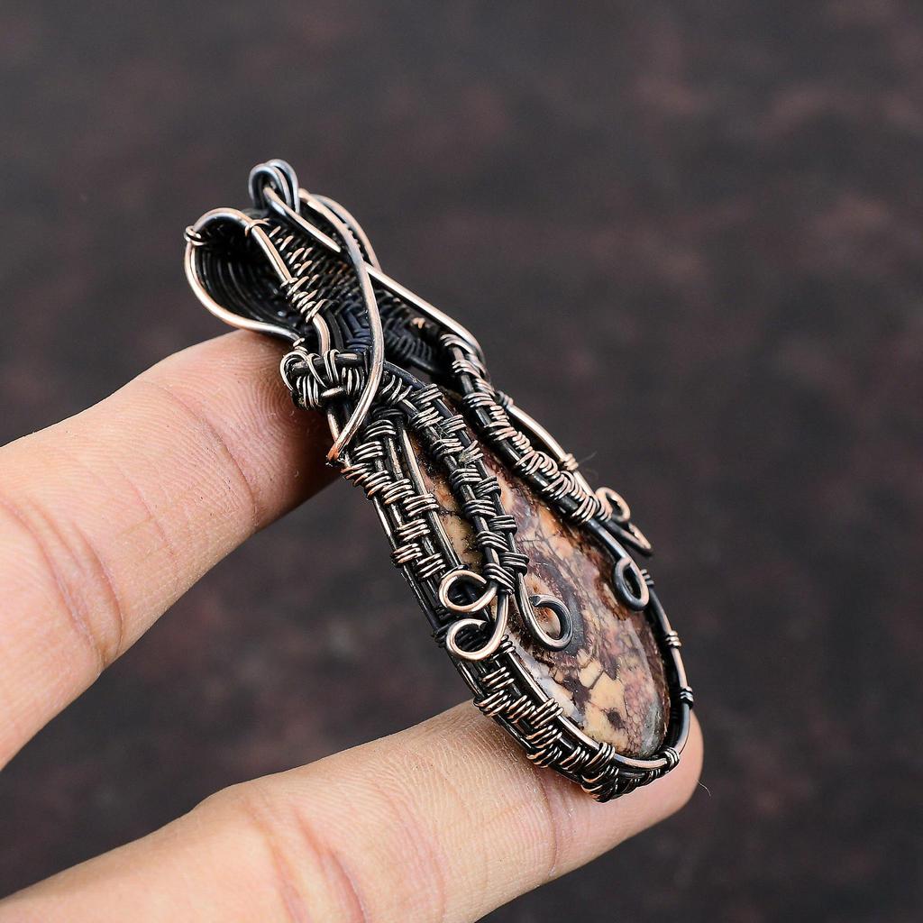 Birds Eye Jasper Pendant Copper Wire Wrapped Pendant Handmade Ethnic Style Jewelry Gemstone Pendant Copper Wire Wrap Jewelry Engagement Gift