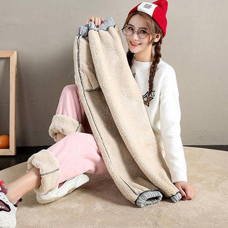 Женские зимние шерстяные беговые брюки Толстые хлопковые брюки с подкладкой Теплые спортивные брюки с эластичной талией