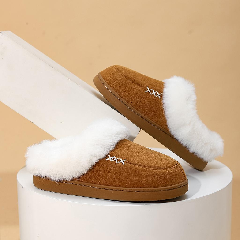 Fashion 2024 Autumn and Winter Fashion New Plush Slippers for Home Warm with Heels and Velvet Non-slip Cotton Slippers