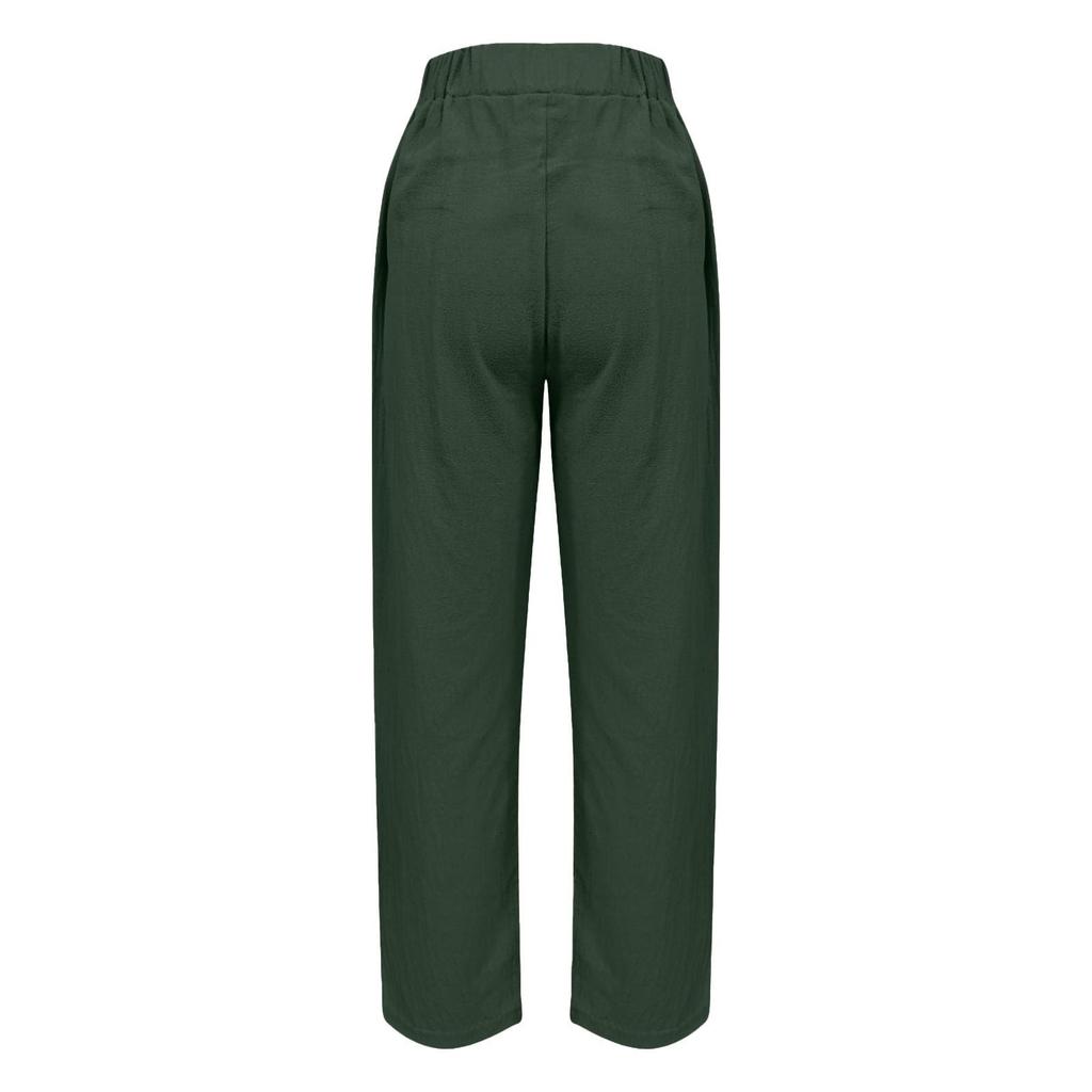 Women's Fashion Loose Cotton Linen Solid Color Casual Side Pocket Elastic Drawstring Trousers