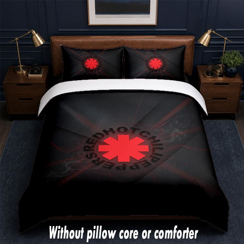 Red Hot Chili Peppers Design Bed Bedding Set 1 Duvet Cover + 2 Pillowcases Soft Breathable Household Bed Linens