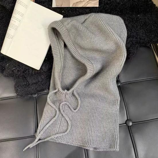 Knitting Hat Scarf Set Solid Color Adjustable Drawstring Scarf Hat Women Winter Warm Windproof Elastic Thermal Hat