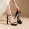 113-1 One-word Stiletto High-heeled Sandals Women's Summer Skirt Sexy Waterproof Table High Heels Women Are Not Tired