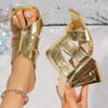 Fashion Super High Heels Gold Sandals for Women Nightclub Hollow Out Metal Heeled Shoes Woman Summer Plus Size Slippers Sandalias Mujer