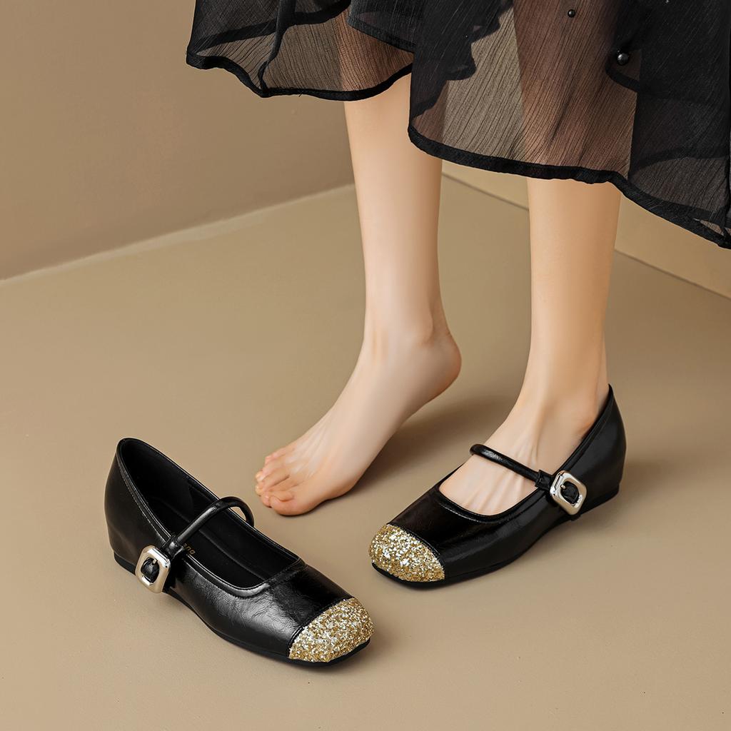 Туфли Мэри Джейн Weiwei Girl 865-5 с французской квадратной головкой, плоская подошва, одно слово со светлым ртом, серебристая внутренняя часть, увеличивающая рост, одинарные женские туфли