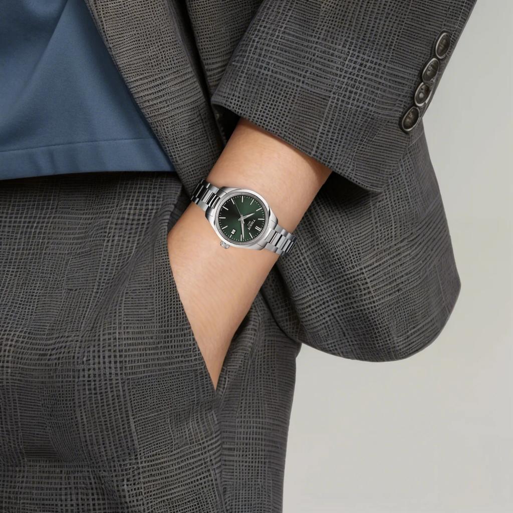 Tissot T Кварцевый механизм 100м Водонепроницаемость Унисекс Часы 34мм Зеленый Циферблат Корпус из Нержавеющей Стали T150.210.11.091.00