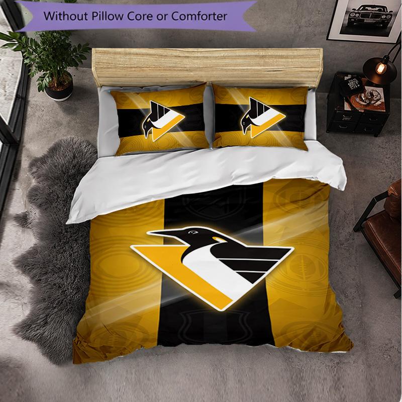 Pittsburgh Penguins Pattern Microfiber 3Pcs Bedding Set Decor Duvet Cover Set For Bedroom Home Use