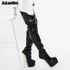 Thigh High Platform Boots JIALUOWEI Women 22cm Extreme High Heel Gold Metal Heel Sexy Fetish Stiletto Over The Knee Party Boots